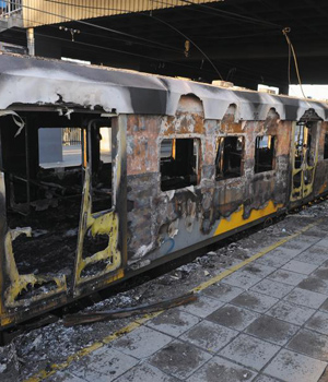 Three Metrorail train carriages were gutted by a fire at Nolungile Station in Site C, Khayelitsha, Cape Town, affecting train travel in the city. The cause of the fire is being investigated. (Lulama Zenzile, Die Burger) 