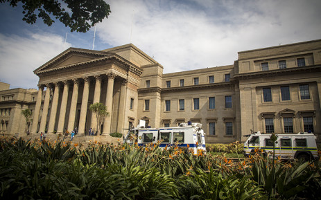 Police Nyalas stand guard at Wits University Senate House. Picture: Thomas Holder/EWN.