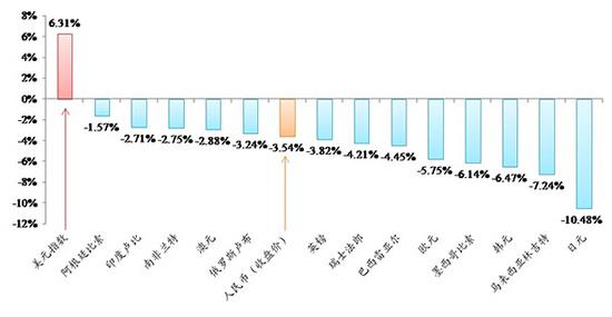  今年10月至11月底，美元加息预期强烈，全球主要货币大跌，人民币贬值幅度相比并不高（央行数据 新华社） 