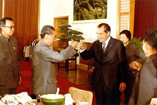 ▲资料图片：1972年，周恩来总理在人民大会堂举行宴会，欢迎美国总统尼克松。