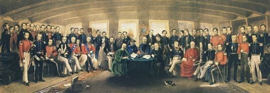 ▲资料图片：第一次鸦片战争结束后，中英签订《南京条约》。这是中国历史上第一个不平等条约。