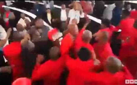 A screengrab showing the brawl between EFF and ANC members during a council meeting in Johannesburg on 19 October 2017.