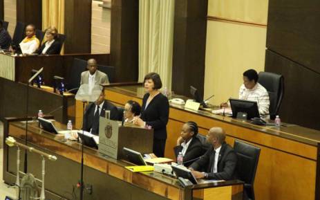 Gauteng Finance MEC Barbara Creecy delivering her Medium-Term Budget in the Legislature. Picture: @GautengProvince/Twitter.