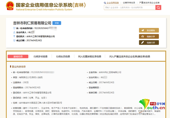 图为冒用林女士身份证所注册的公司。网络截图